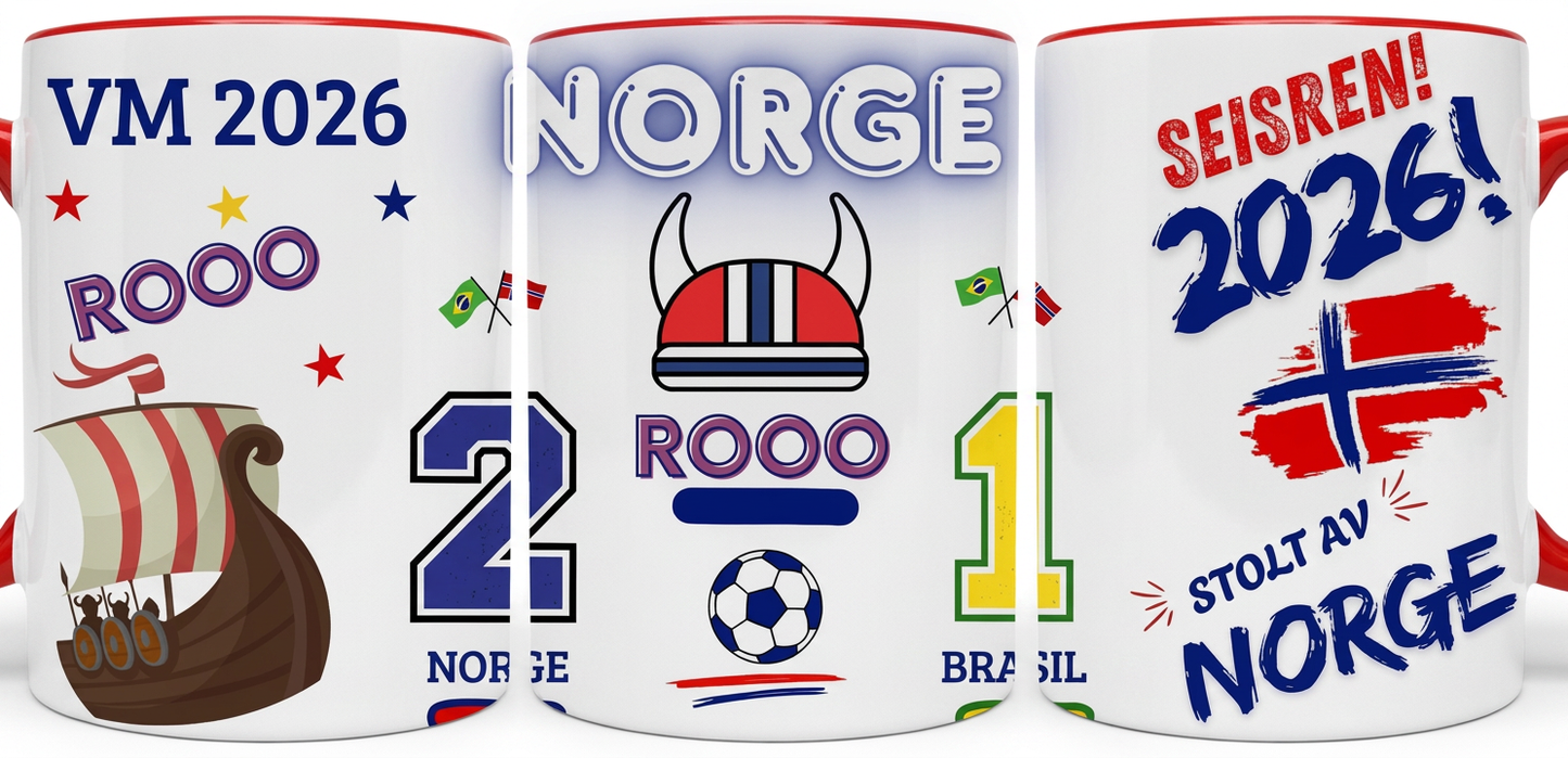 Keramikkrus Stolt av Norge – VM 2026 Norge vs Brasil 2-1 (Rød hank)