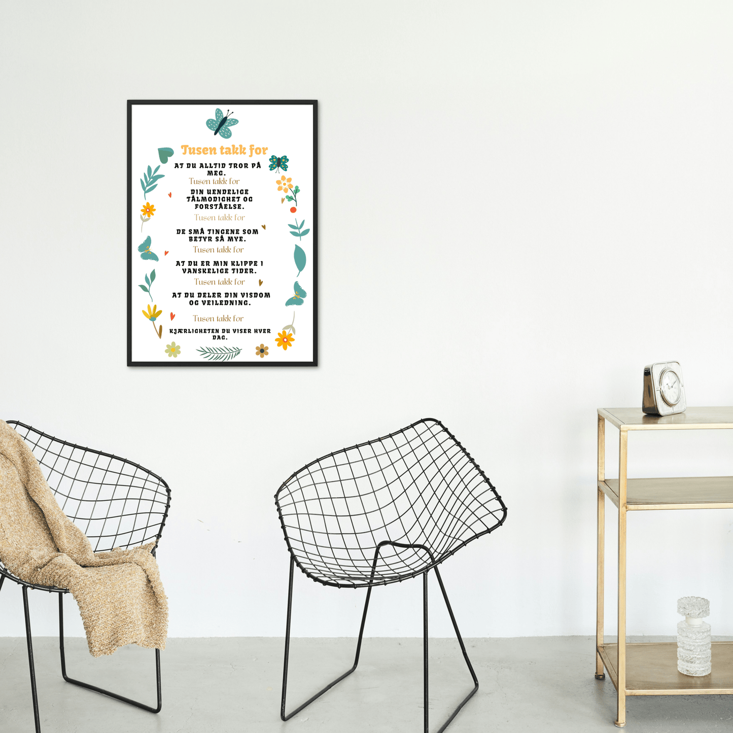 Emosjonell “Tusen takk for” - plakat A4 | Digital nedlasting | Inspirerende veggkunst & takknemlighetsgave - masdam.cheer