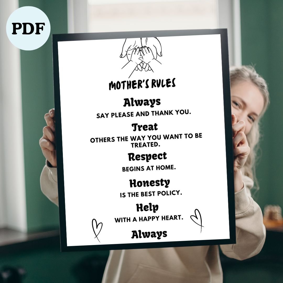 Mother's Rules Poster – Inspirational Family Values A4 PDF | Home Decor | Parenting Wisdom - masdam.cheer