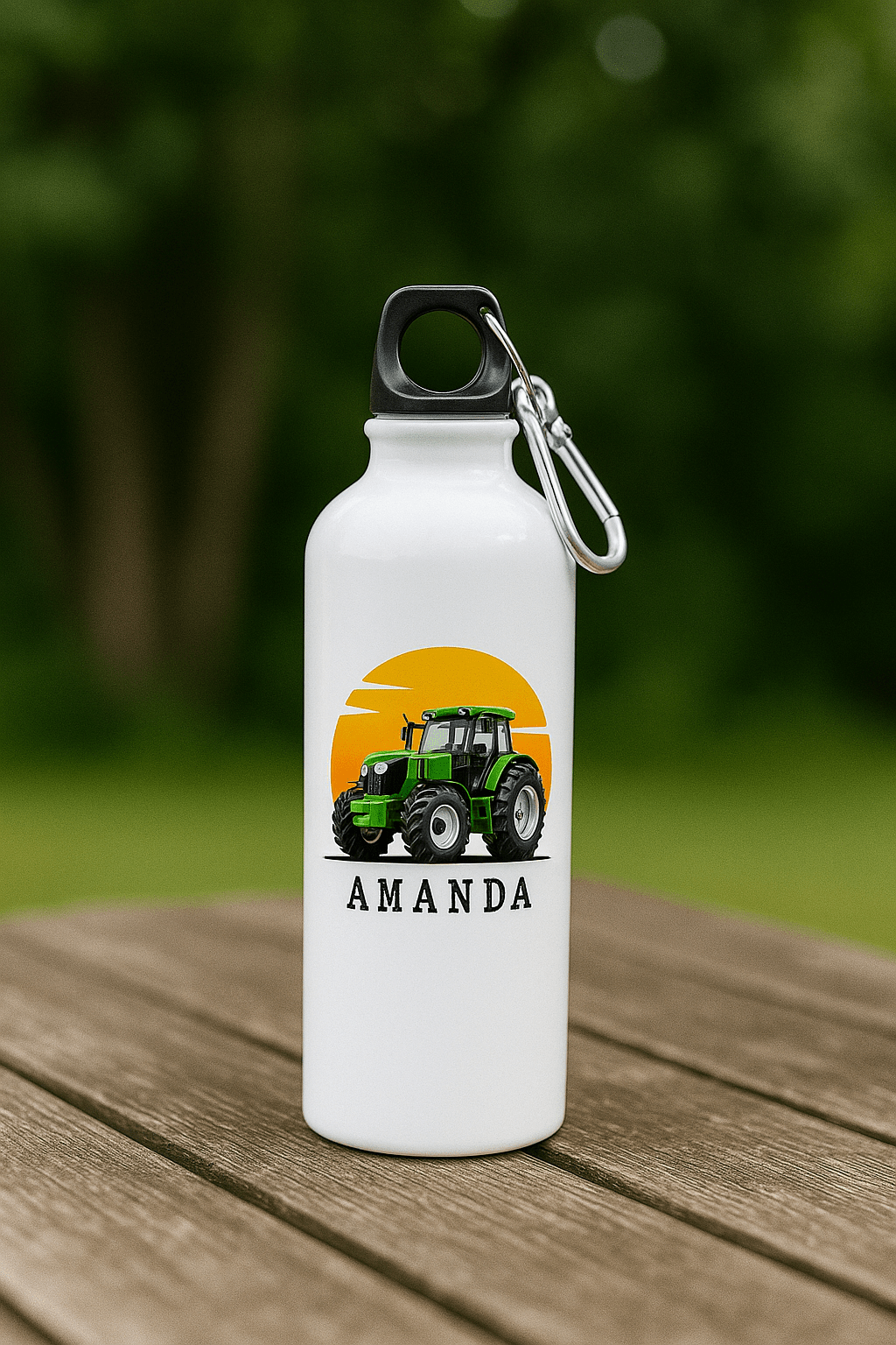 Personlig drikkeflaske med navn – Traktor og solnedgang (400 ml) - masdam.cheer