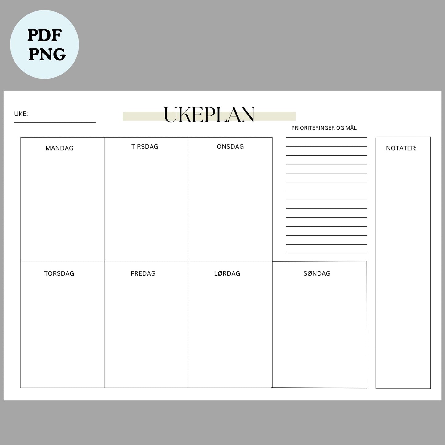Ukentlig Planlegger – Printbar PDF & PNG | Minimalistisk Digital Nedlasting (A4) - masdam.cheer