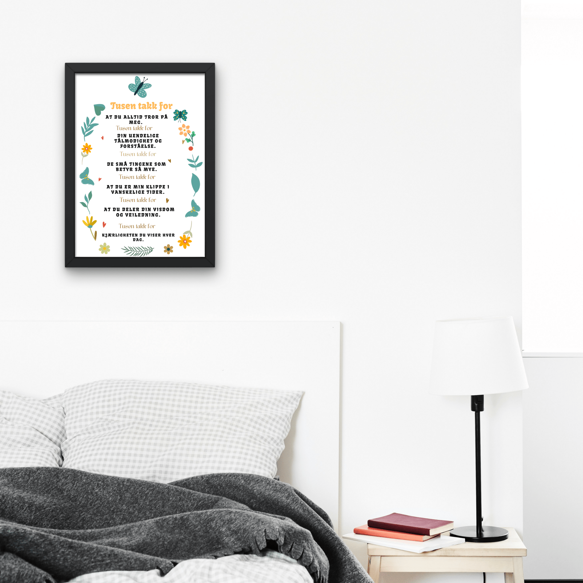 Emosjonell “Tusen takk for” - plakat A4 | Digital nedlasting | Inspirerende veggkunst & takknemlighetsgave - masdam.cheer