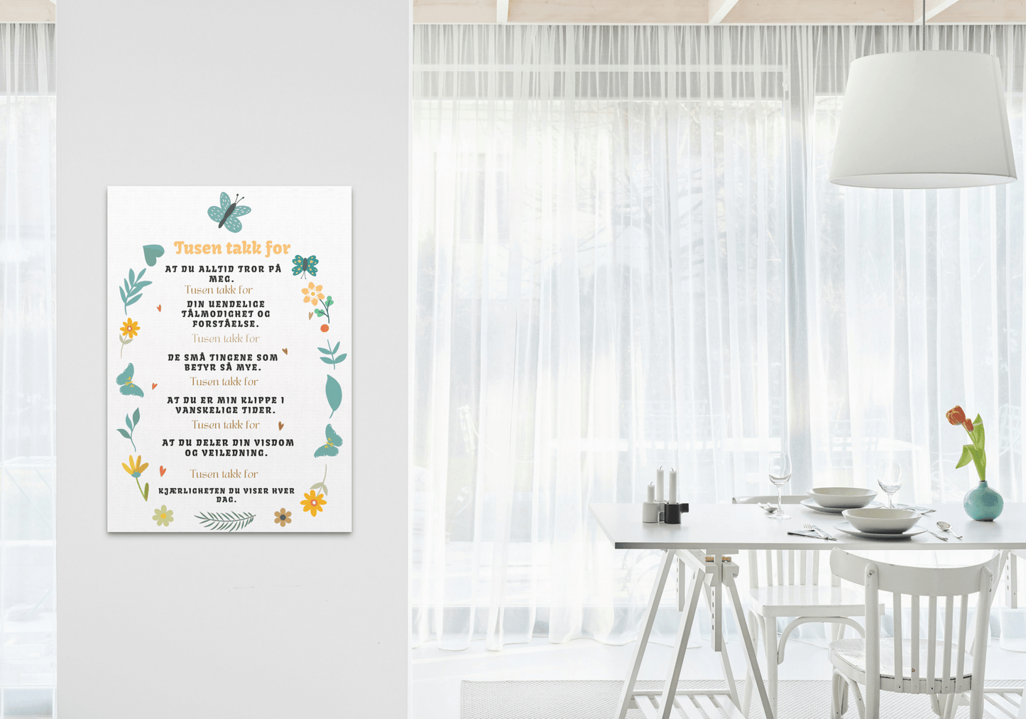 Emosjonell “Tusen takk for” - plakat A4 | Digital nedlasting | Inspirerende veggkunst & takknemlighetsgave - masdam.cheer