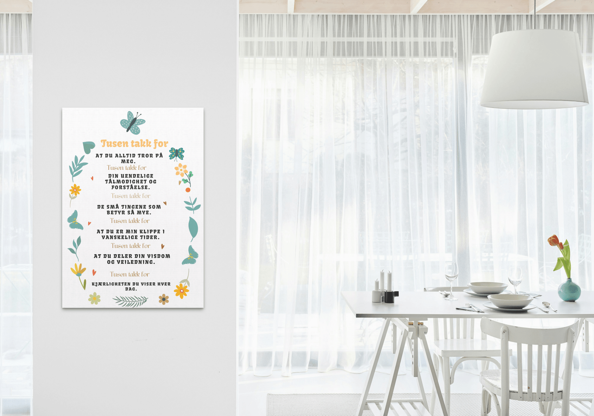Emosjonell “Tusen takk for” - plakat A4 | Digital nedlasting | Inspirerende veggkunst & takknemlighetsgave - masdam.cheer