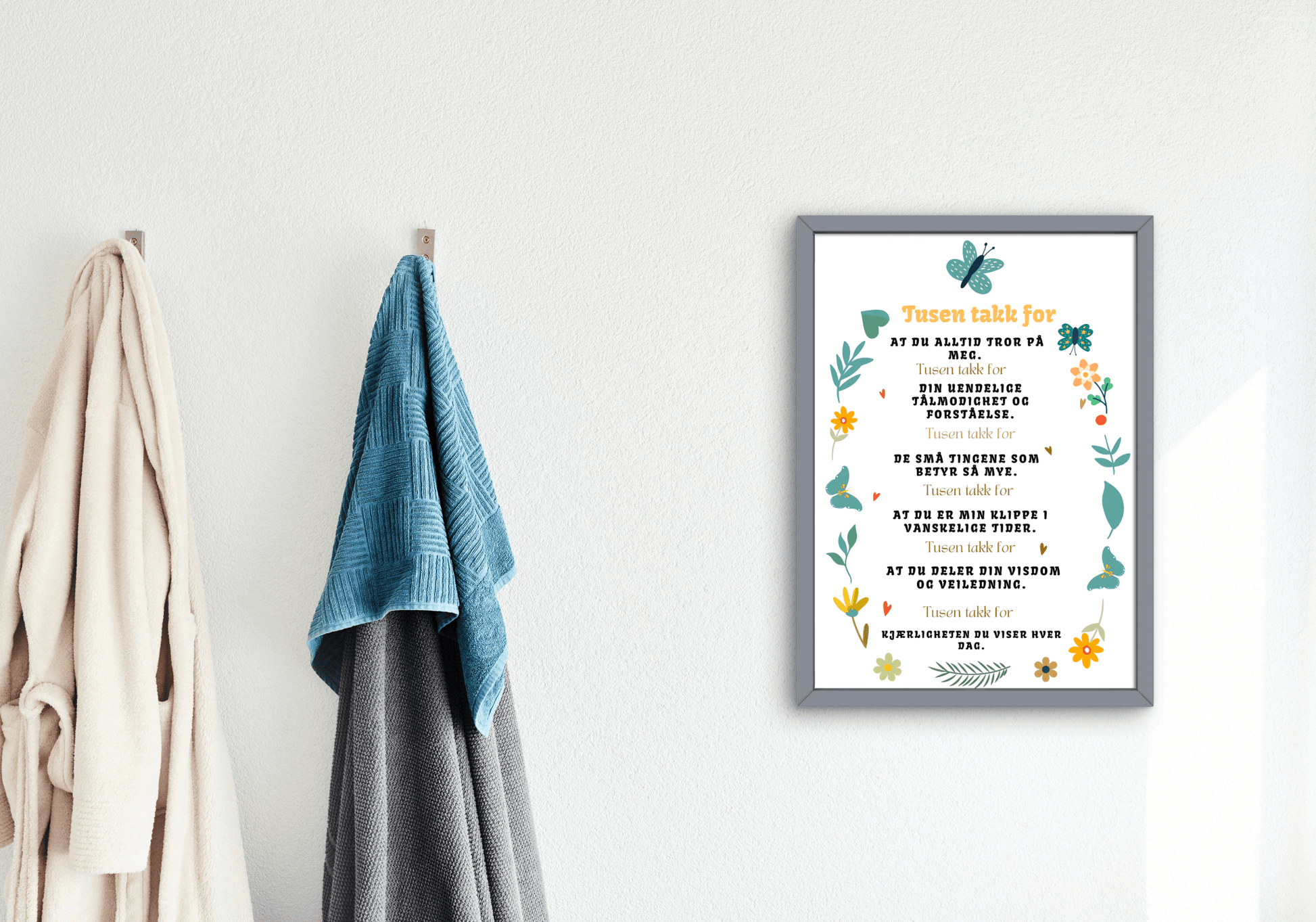 Emosjonell “Tusen takk for” - plakat A4 | Digital nedlasting | Inspirerende veggkunst & takknemlighetsgave - masdam.cheer