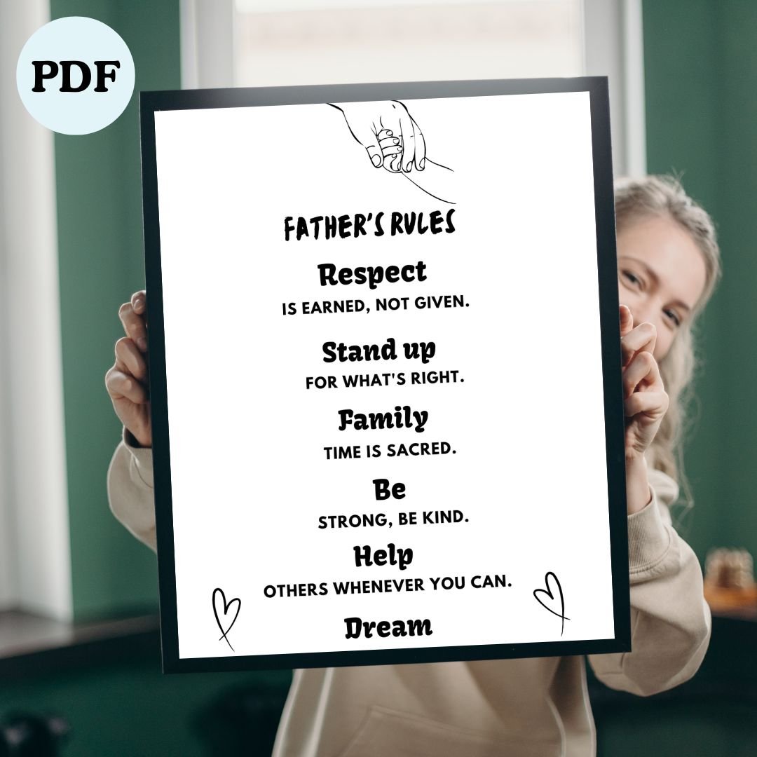 Father's Rules Poster – Motivational Family Values A4 PDF | Home Decor | Dad's Wisdom - masdam.cheer