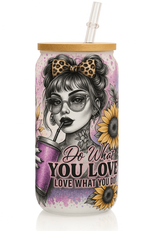 Frostet Glasskopp med Bambuslokk – "Do What You Love" | Motiverende Design for Kvinner – 16 oz - masdam.cheer