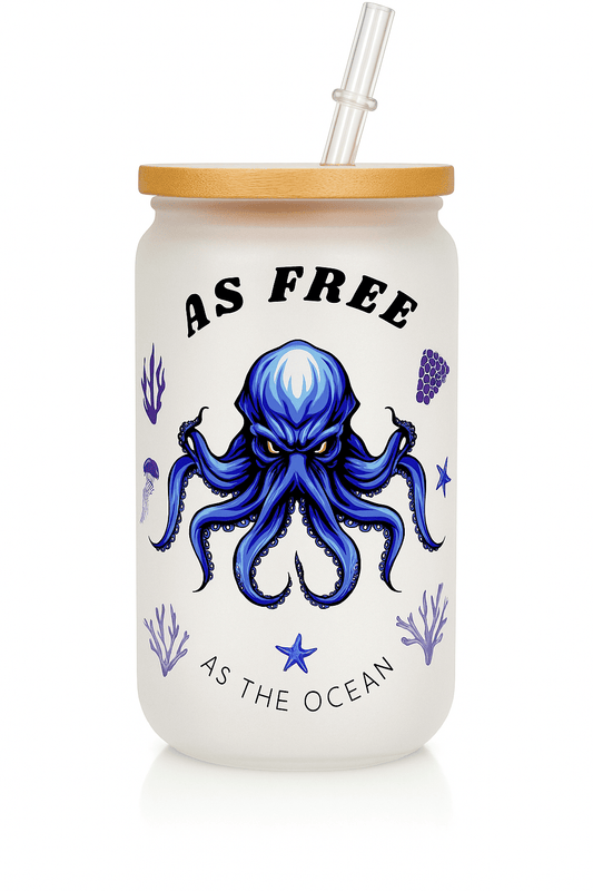 "Havets Frihet Glasskopp – Bærekraftig 16oz Glass med Bambuslokt" - masdam.cheer