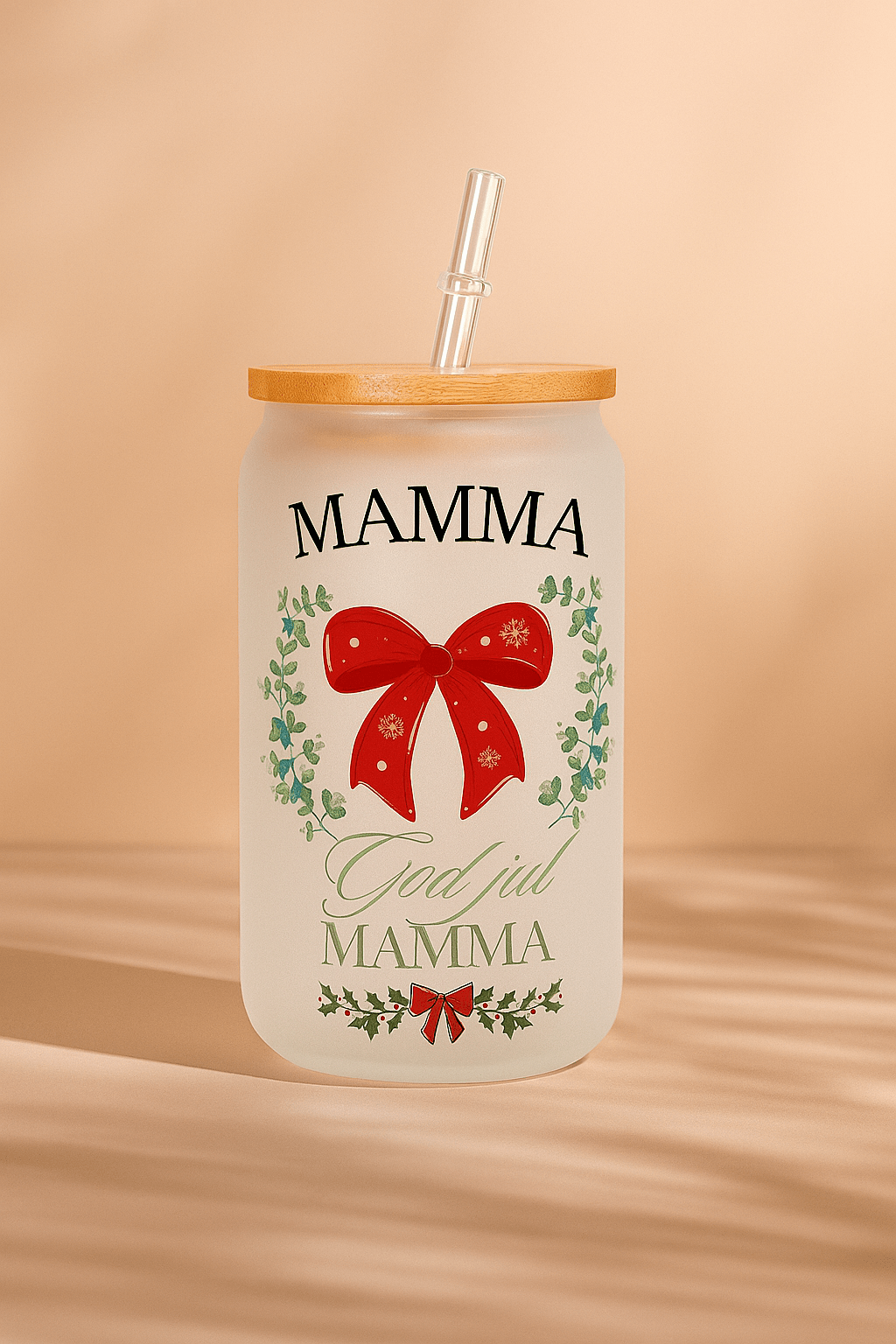 Juleglass med sugerør Mamma God Jul design (personlig tekst) - masdam.cheer