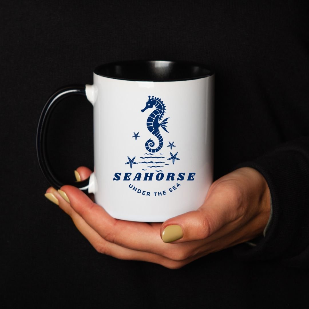 Keramikkrus Seahorse Under The Sea – Sjøhest & Sjøstjerner (Sort hank) - masdam.cheer