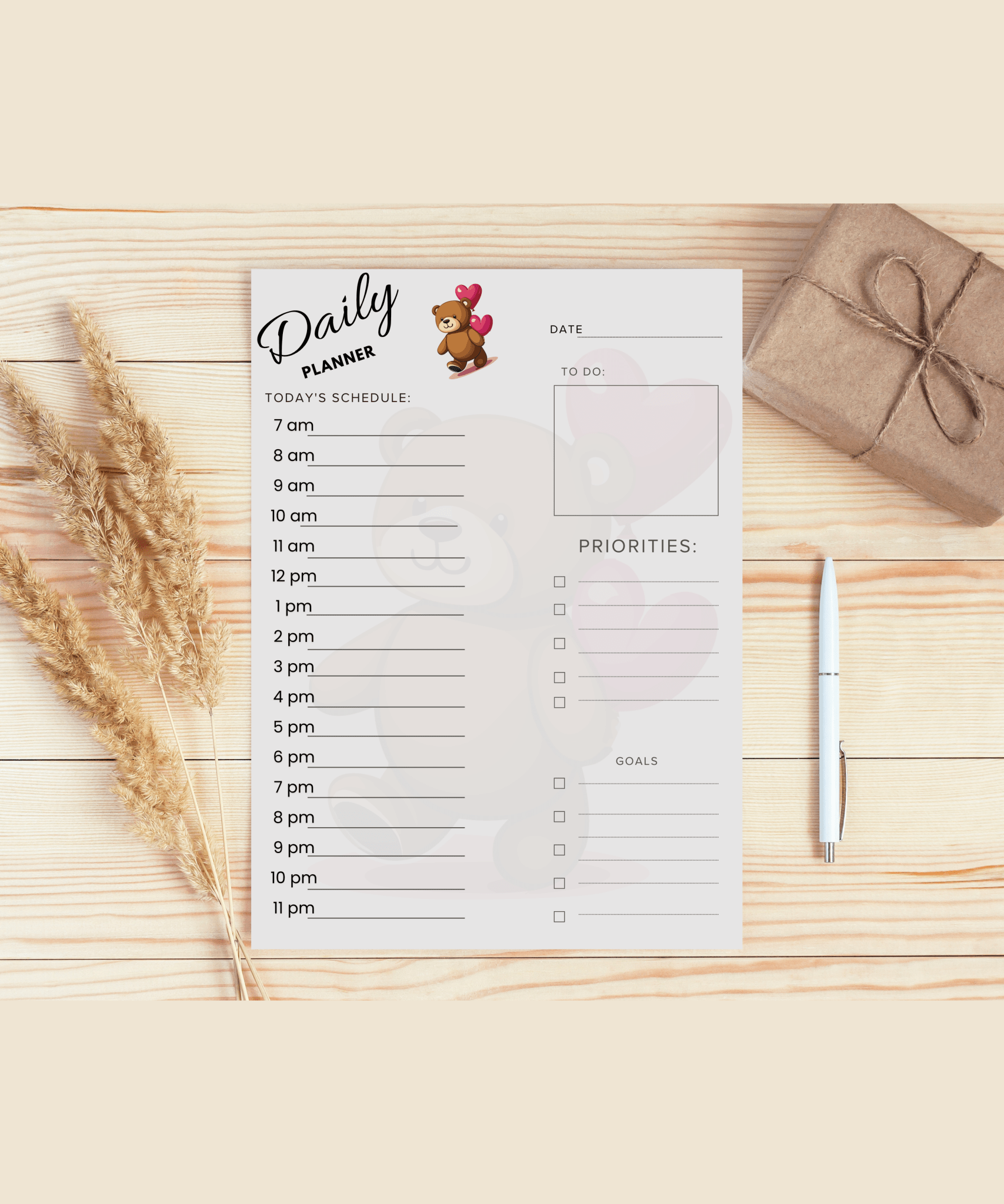 Minimalistisk Dagsplanlegger | Udatert | Digital og Utskriftsvennlig | PDF Nedlasting - masdam.cheer