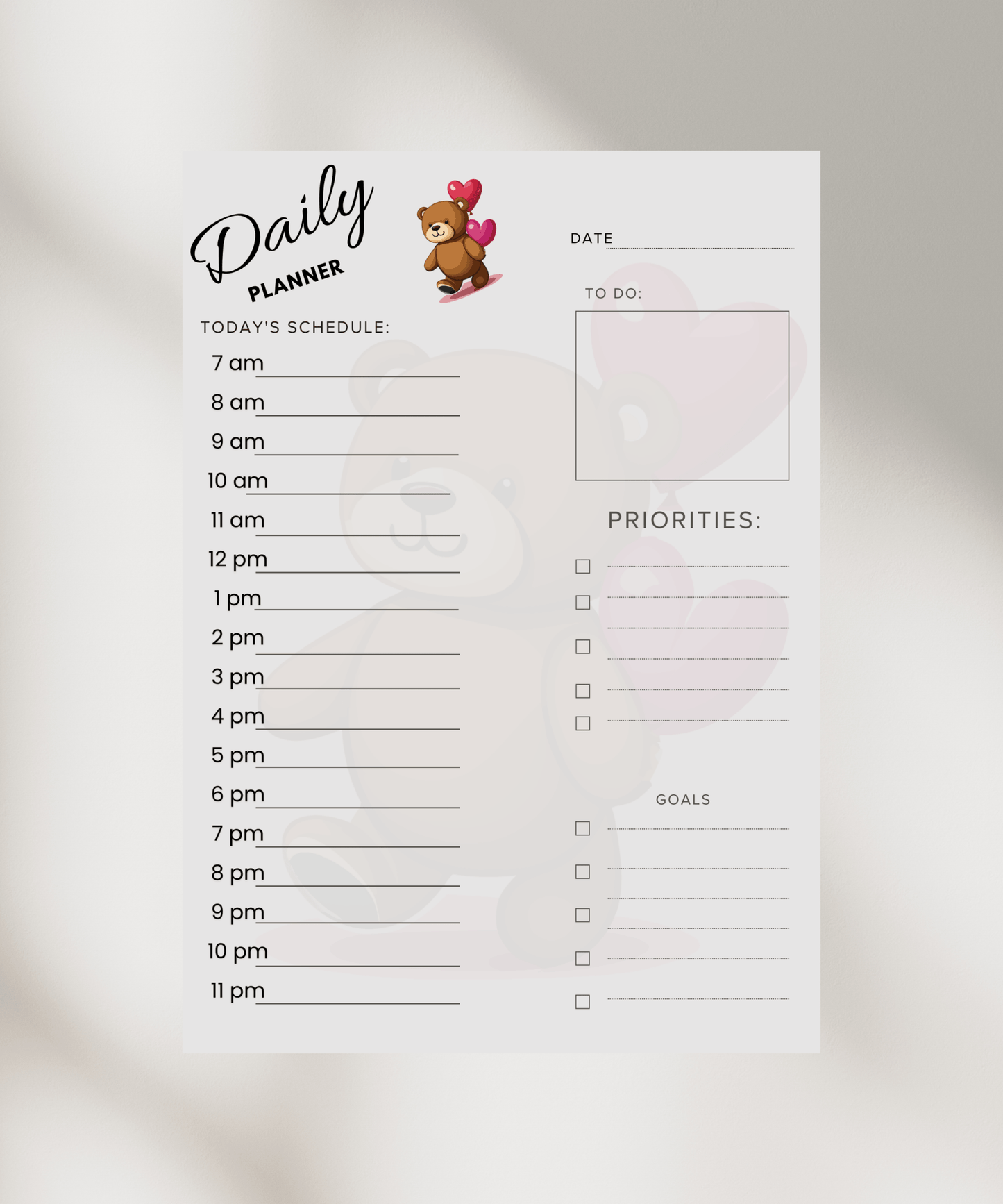 Minimalistisk Dagsplanlegger | Udatert | Digital og Utskriftsvennlig | PDF Nedlasting - masdam.cheer