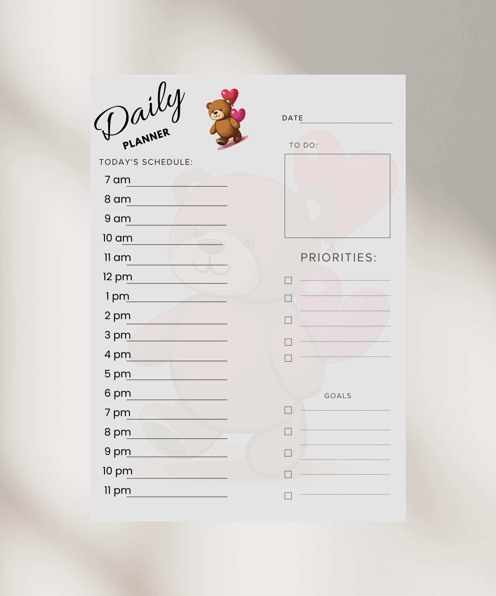 Minimalistisk Dagsplanlegger | Udatert | Digital og Utskriftsvennlig | PDF Nedlasting - masdam.cheer