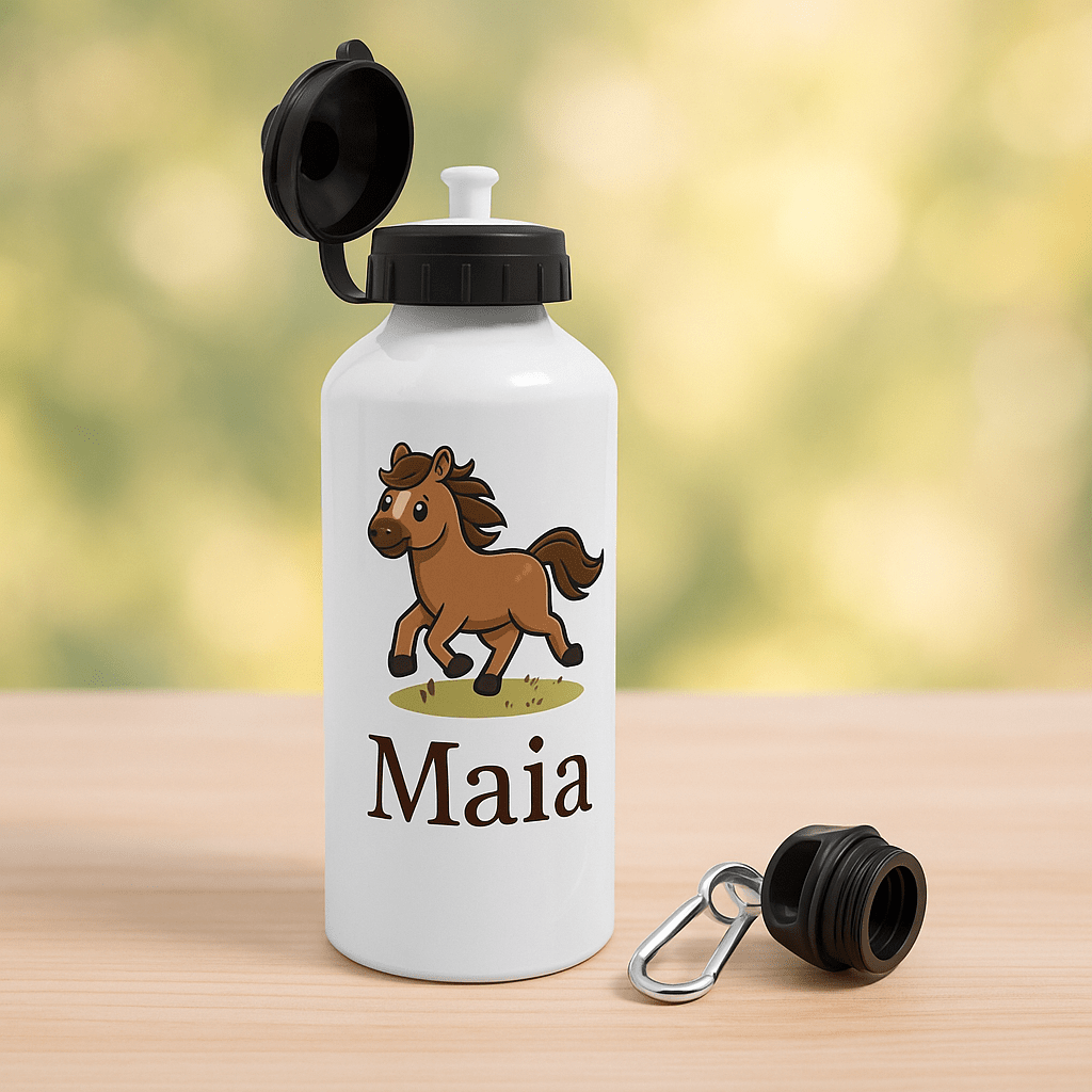Personlig drikkeflaske 500 ml med hest | Navn – Perfekt til barn og voksen - masdam.cheer