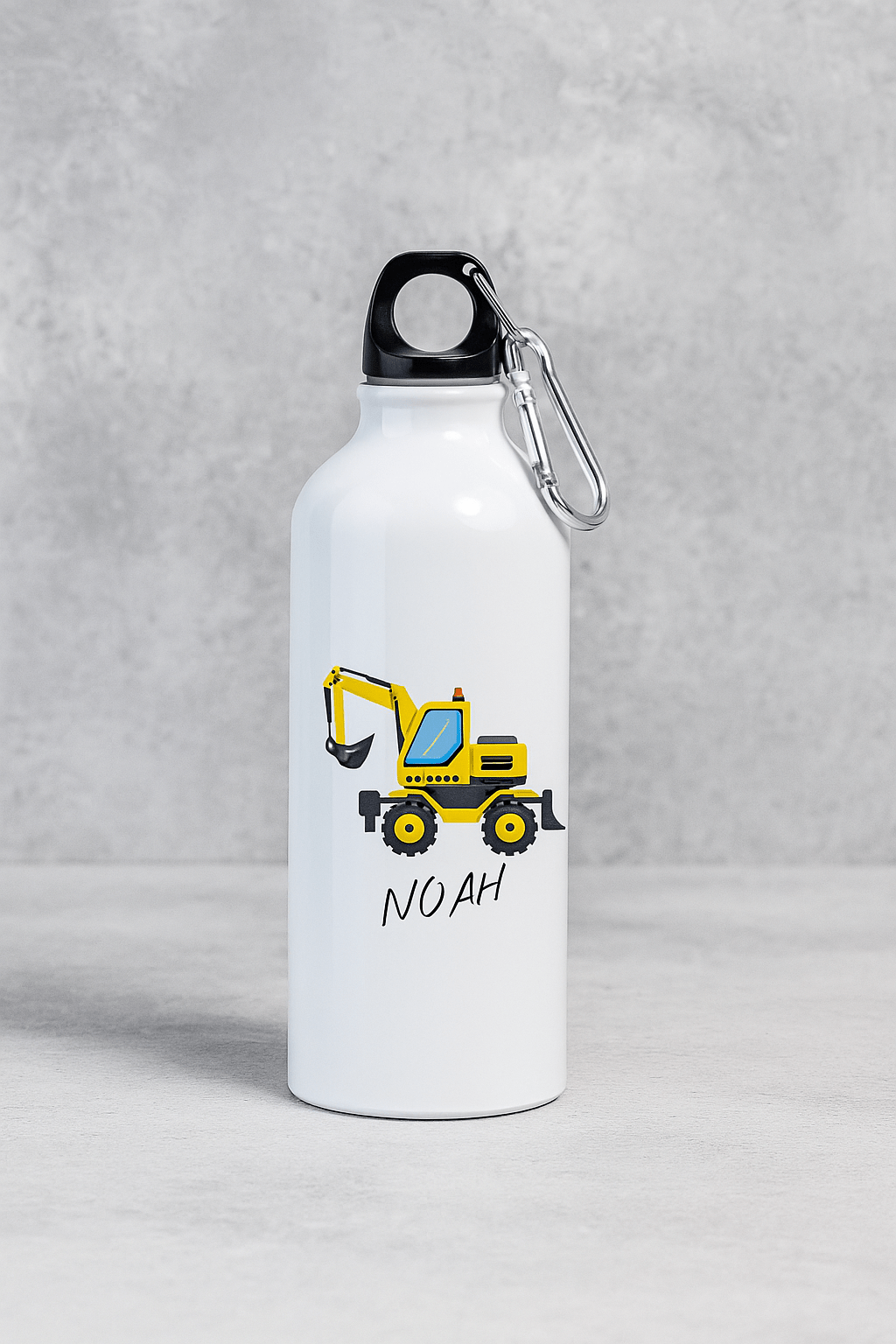 Personlig drikkeflaske med navn – Gravemaskin motiv (400 ml) - masdam.cheer