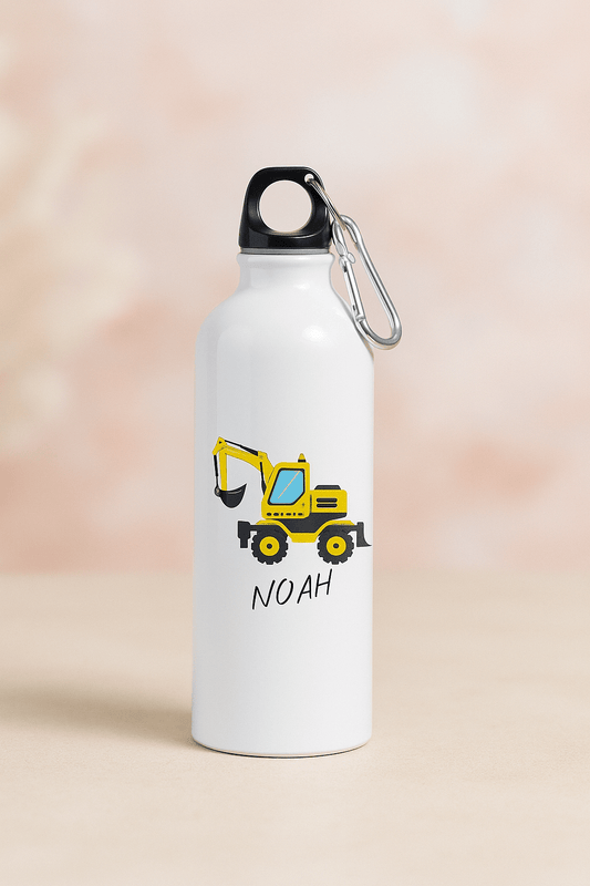 Personlig drikkeflaske med navn – Gravemaskin motiv (400 ml) - masdam.cheer