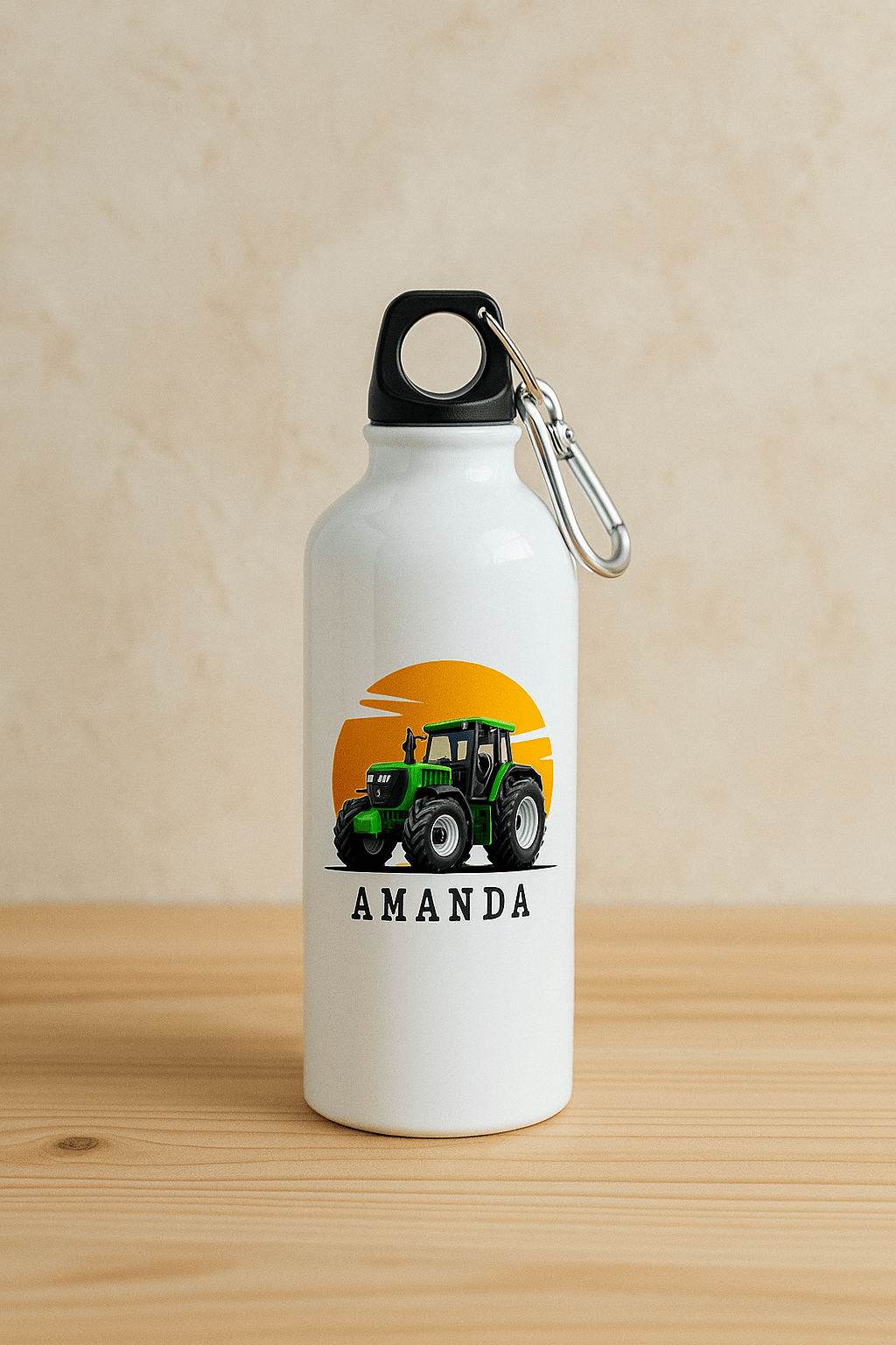 Personlig drikkeflaske med navn – Traktor og solnedgang (400 ml) - masdam.cheer