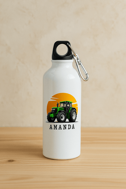 Personlig drikkeflaske med navn – Traktor og solnedgang (400 ml) - masdam.cheer