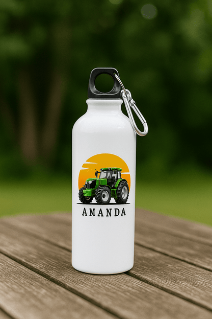 Personlig drikkeflaske med navn – Traktor og solnedgang (400 ml) - masdam.cheer