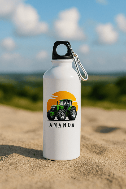 Personlig drikkeflaske med navn – Traktor og solnedgang (400 ml) - masdam.cheer