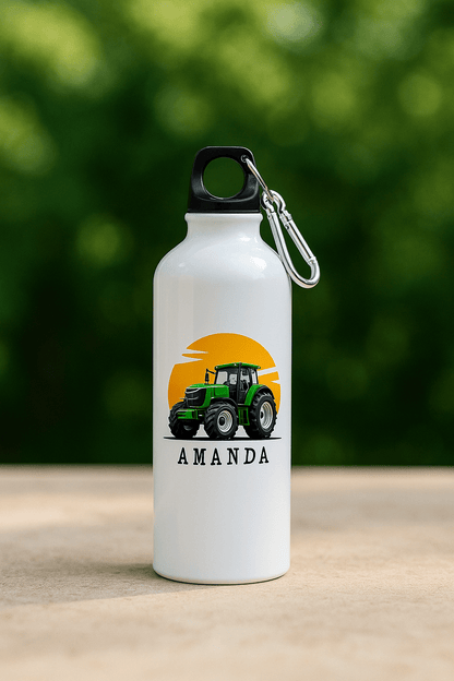 Personlig drikkeflaske med navn – Traktor og solnedgang (400 ml) - masdam.cheer