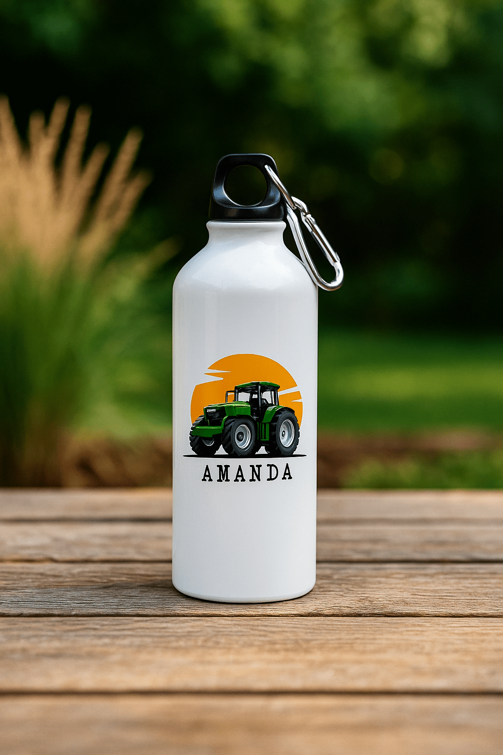 Personlig drikkeflaske med navn – Traktor og solnedgang (400 ml) - masdam.cheer