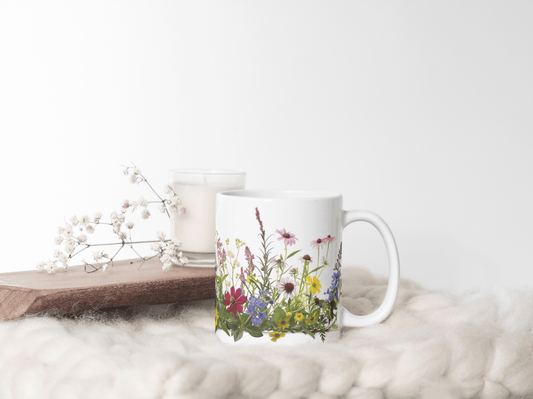 Solskinn i en Kopp – Hvit Kopp med Fargerike Blomster - masdam.cheer