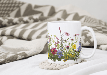 Solskinn i en Kopp – Hvit Kopp med Fargerike Blomster - masdam.cheer