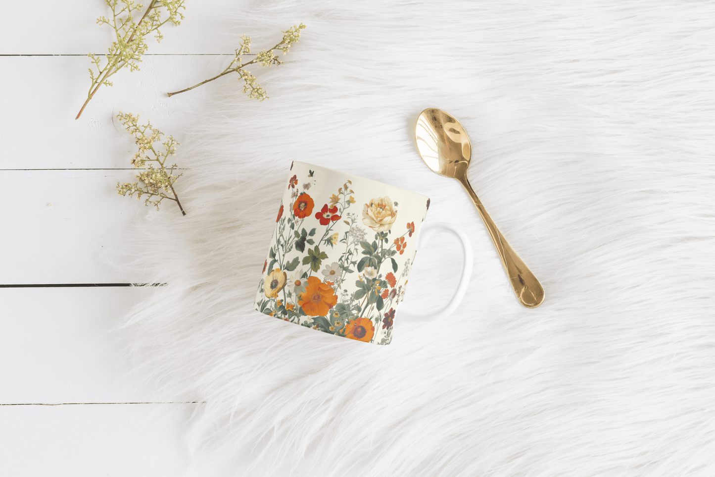 Sommerblomster – Hvit Kopp med Vakkert og Fargerikt Blomstertrykk - masdam.cheer