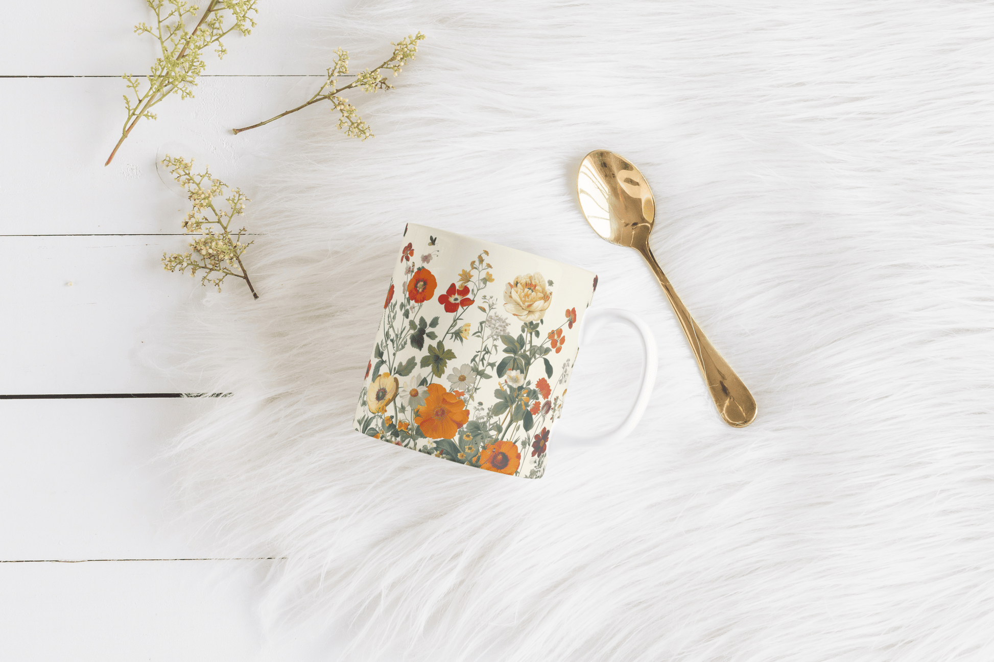 Sommerblomster – Hvit Kopp med Vakkert og Fargerikt Blomstertrykk - masdam.cheer