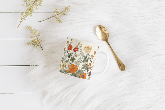 Sommerblomster – Hvit Kopp med Vakkert og Fargerikt Blomstertrykk - masdam.cheer