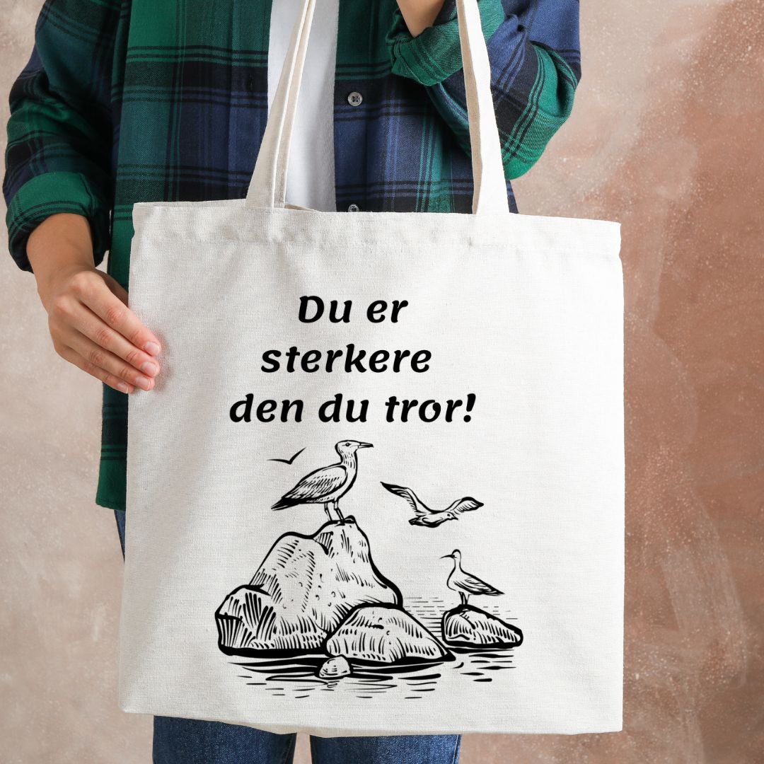 Totebag med Motivasjonssitat – Du er sterkere enn du tror! - masdam.cheer