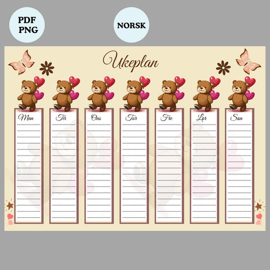 Ukentlig Planlegger Utskrift | Digital PNG / PDF | Øyeblikkelig Nedlasting - masdam.cheer