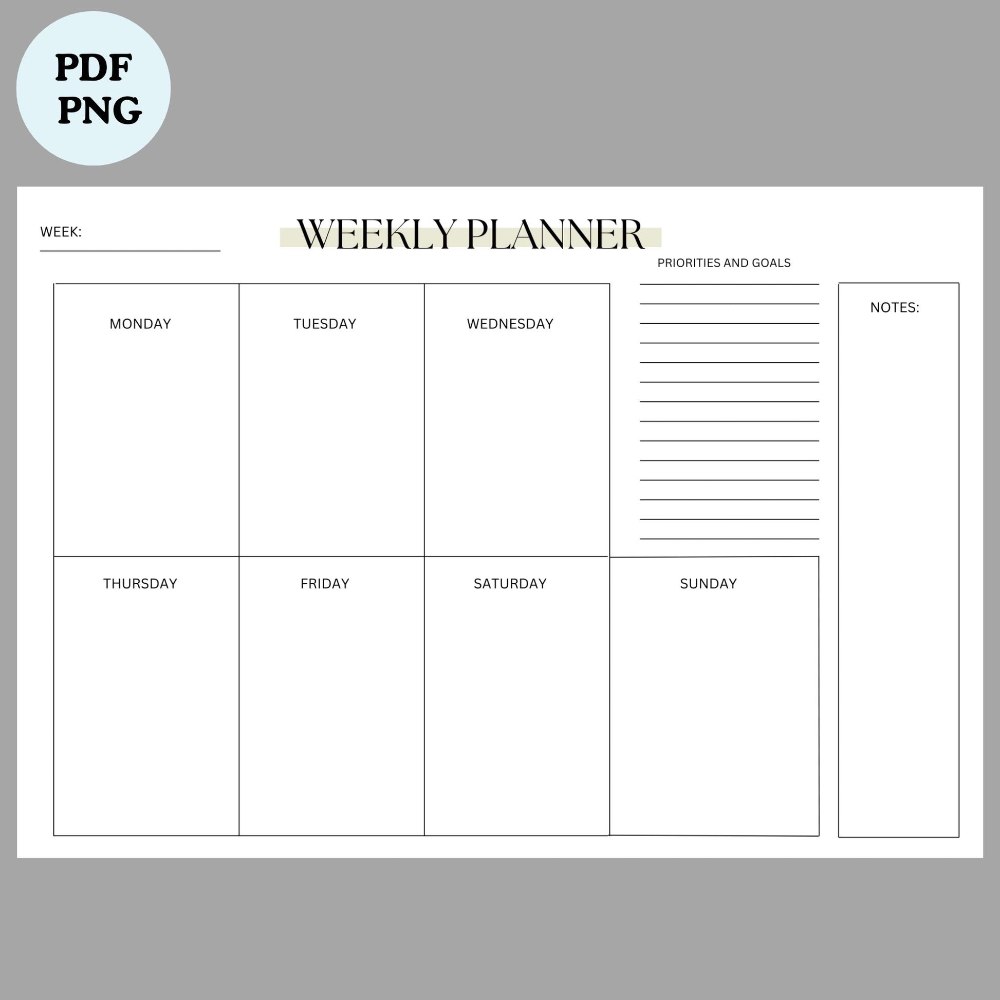 Weekly Planner – Printable PDF & PNG | Minimalist Digital Download (A4 Size) - masdam.cheer