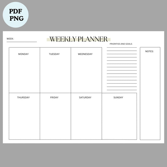 Weekly Planner – Printable PDF & PNG | Minimalist Digital Download (A4 Size) - masdam.cheer