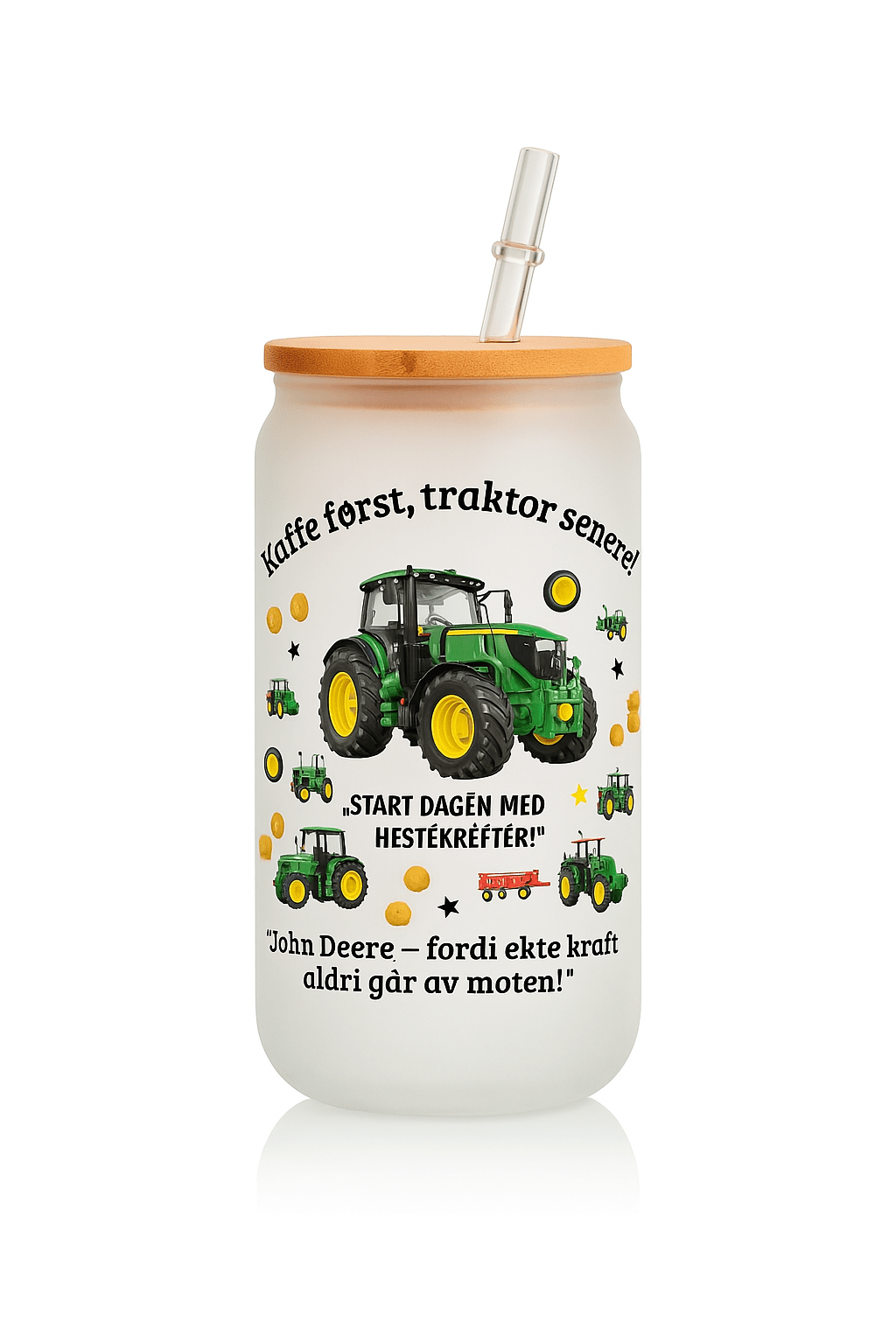 YEARTH Traktor - Glass med Bambuslok – 16 oz Sublimert Frostet Glass, Varmt/Kaldt - sikkert – Landbruksinspirert Drikkeglas" - masdam.cheer